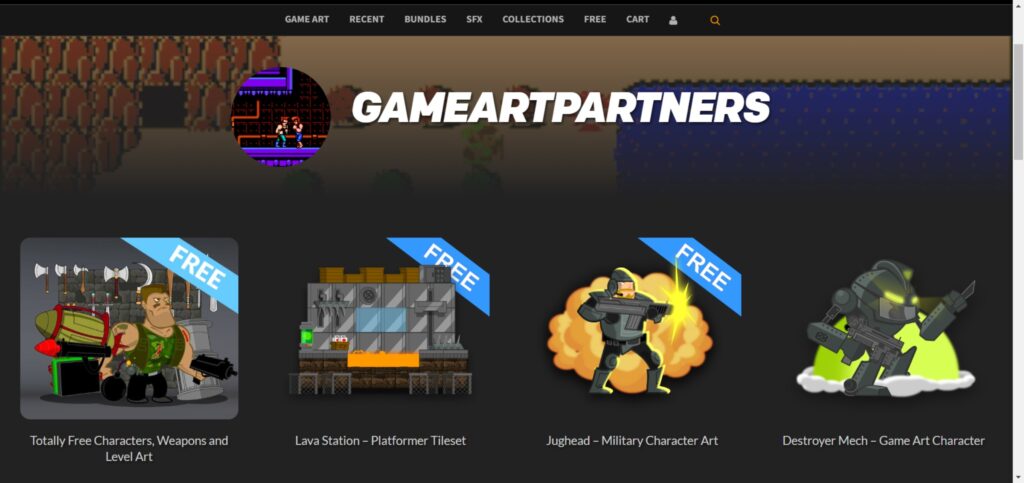 game art partners website snapshot