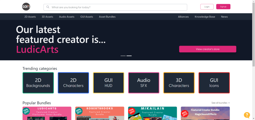 gamedev market website snapshot