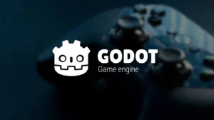 godot logo with a console as background